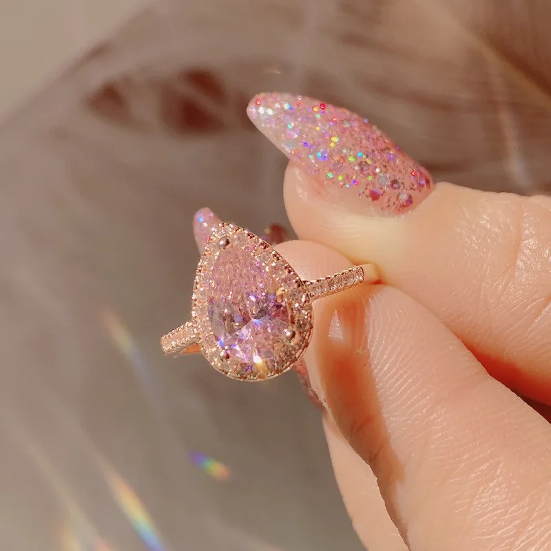 

MDLFES Moiss1n Diamond Style Принцесса с розовым цирконием, двустороннее простое женское кольцо с покрытием из розового золота, капелька