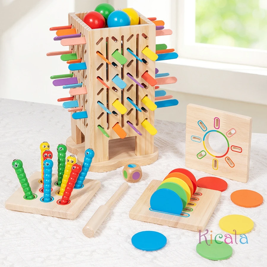 Juego Montessori, palo de madera, torre de juguete, formas de colores, juguete de clasificación, desarrollo de habilidades motoras, palo, juguete de matemáticas para contar para niños