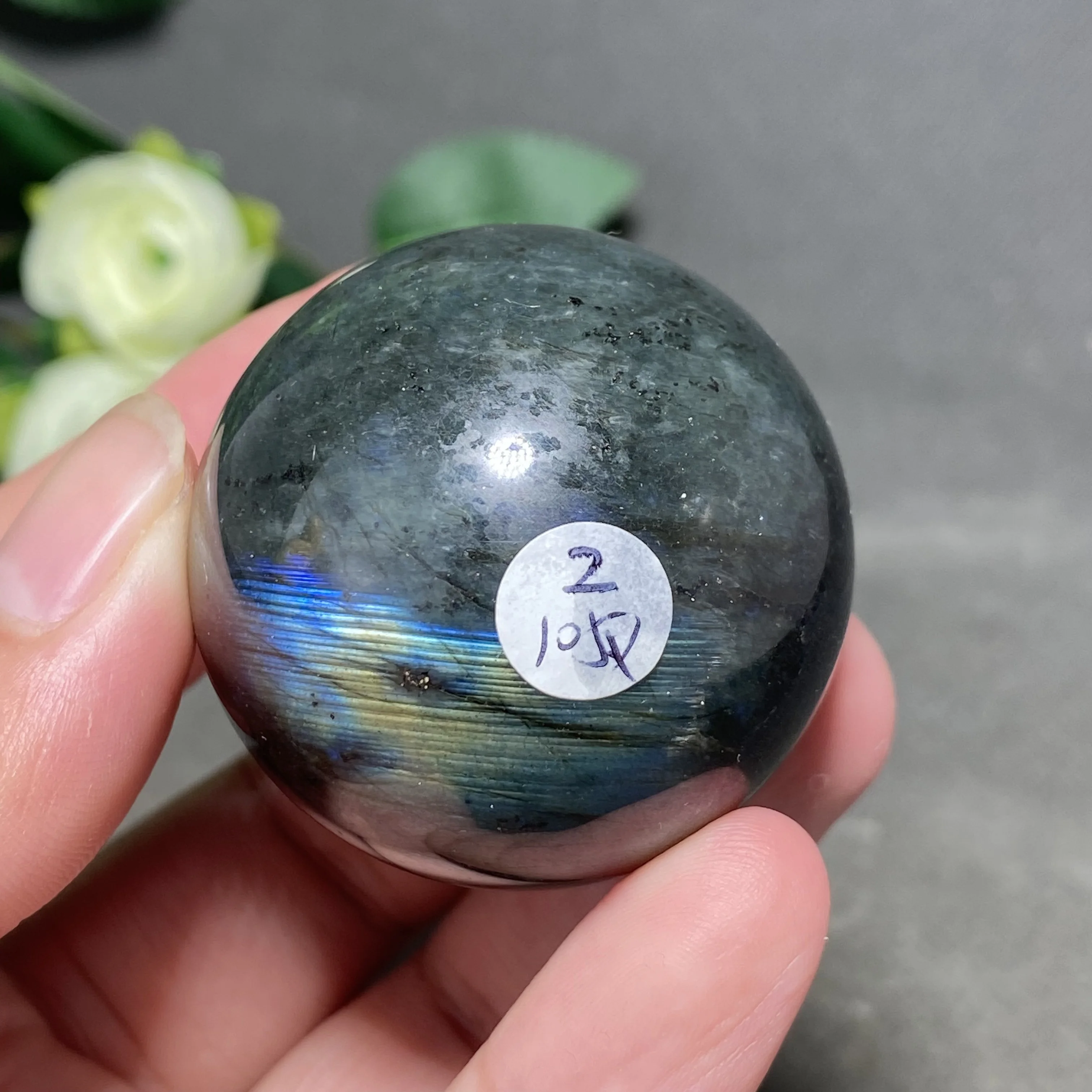 Natural Labradorite Crystal Ball, Which Can Be Used as a Home Decoration. Comes with a Base. view 6