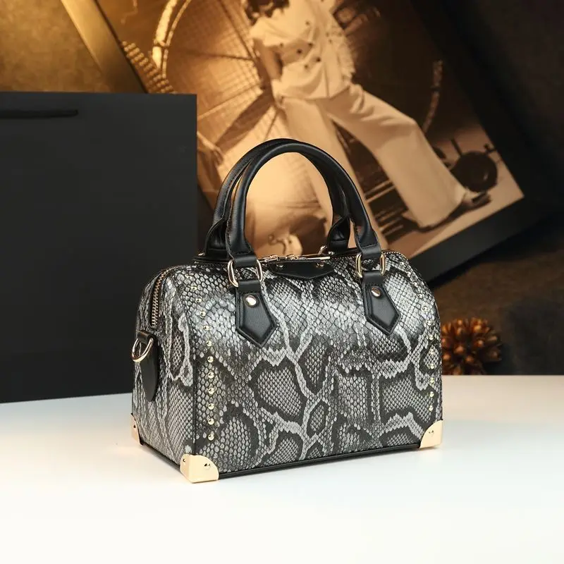 2025 فاخر جلد طبيعي جلد الثعبان نمط المرأة وسادة حقيبة يد العلامة التجارية الشهيرة حقيبة كتف الراقية حفلة مسائية حقيبة صغيرة #4
