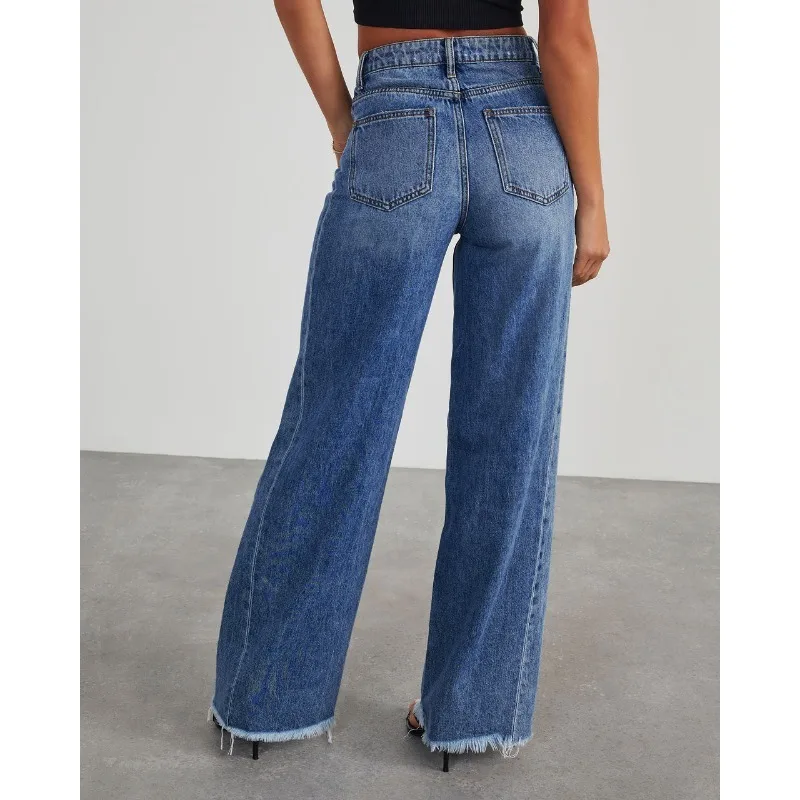 Fashion High Waist Wide Leg Women's Jeans Washed Loose Denim Loose Fit Spring 2026 Solid Color Casual Fashion Women Pants