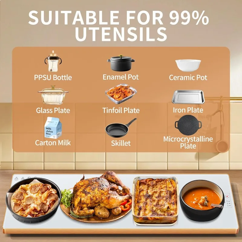 صينية تدفئة كهربائية (طويلة جدًا 40 بوصة × 12 بوصة)، سخان الطعام مع ترموستات وتدفئة السطح بالكامل، حصيرة تدفئة الطعام مع درجة حرارة 2