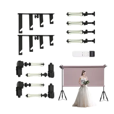 4-rullars metall elektrisk väggmonterad bakgrundsmekanism, svart bakgrundsrullesats med fjärrkontroll för fotostudior 8 best sales dioramabakgrund - №2