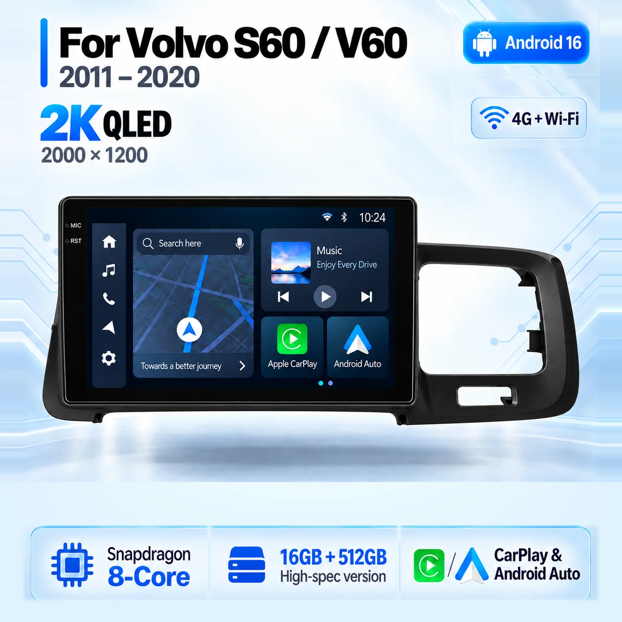 Android 16 Carplay Auto 2K Bildschirm Autoradio Multimedia-Player für Volvo S60 V60 2011 - 2020 2din Autoradio Stereo Head Unit