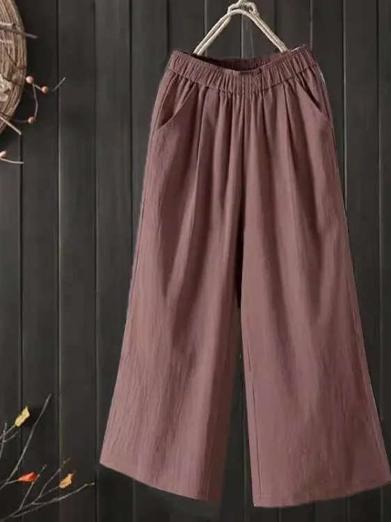 Summer 2024 Thin Wide Leg Cotton Linen Casual High Waist Slim Straight Tube Pants for Women Mom's Clothing Casual Pants