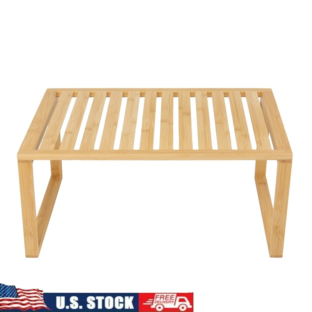 

Бамбуковая штабелируемая полка натурального цвета, простая сборка, кухонный органайзер, вентилируемое решение для хранения, столешницы и шкафы