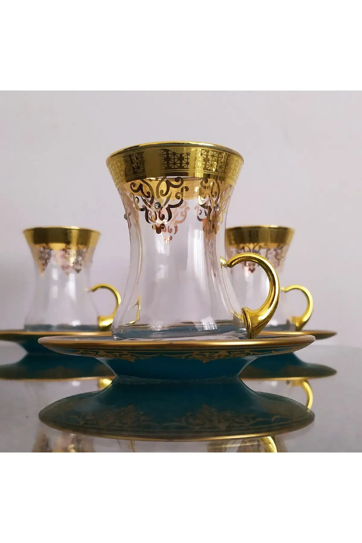 DOLBOVI Pasabahce 42381 Slim Waisted Ottoman Gold Handle Tea Takımı-6 Personality English Tea Glass Cup