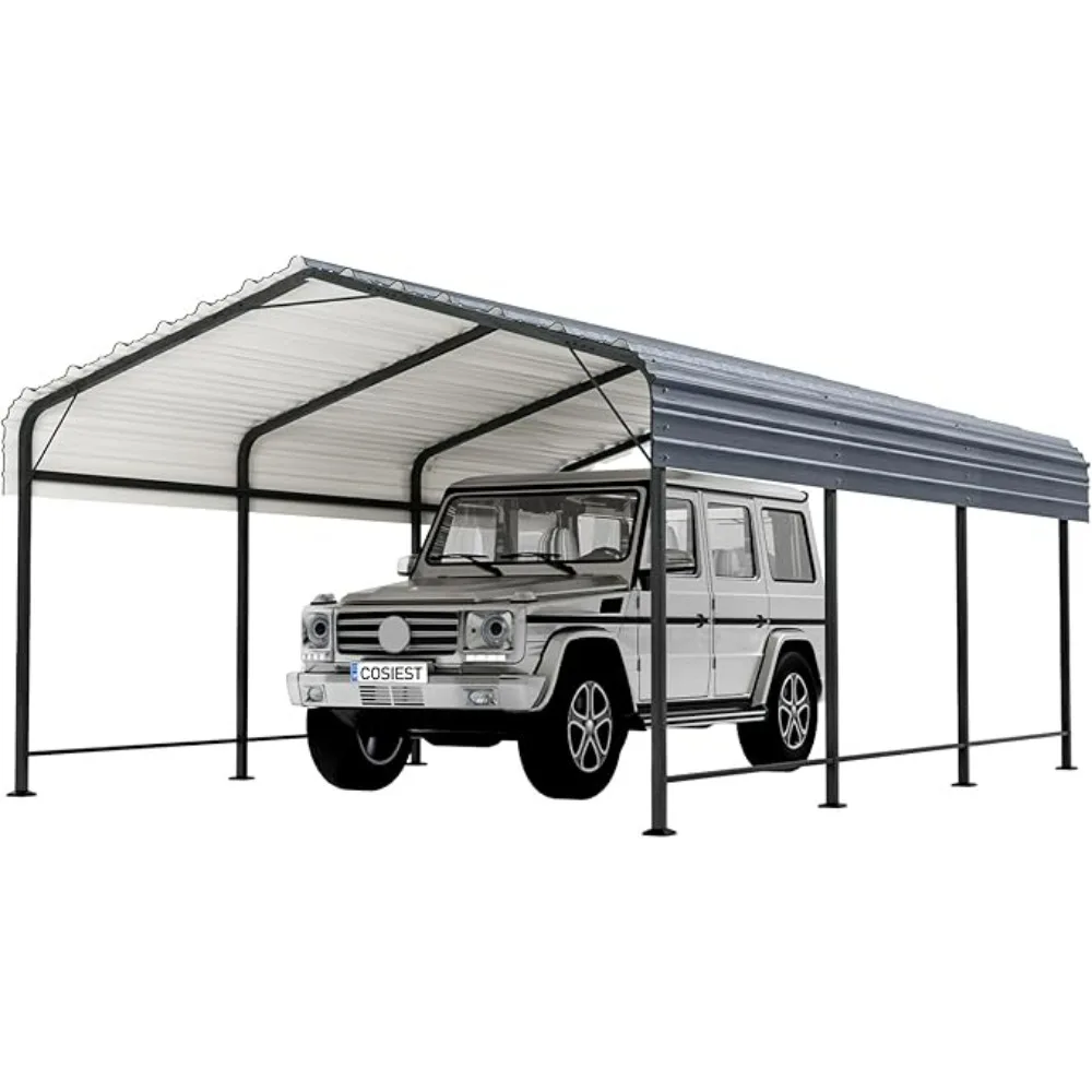 Carport with Galvanized Steel Roof, Heavy Duty Metal Carport Canopy, Outdoor Garage Car Shelter Shade for Car