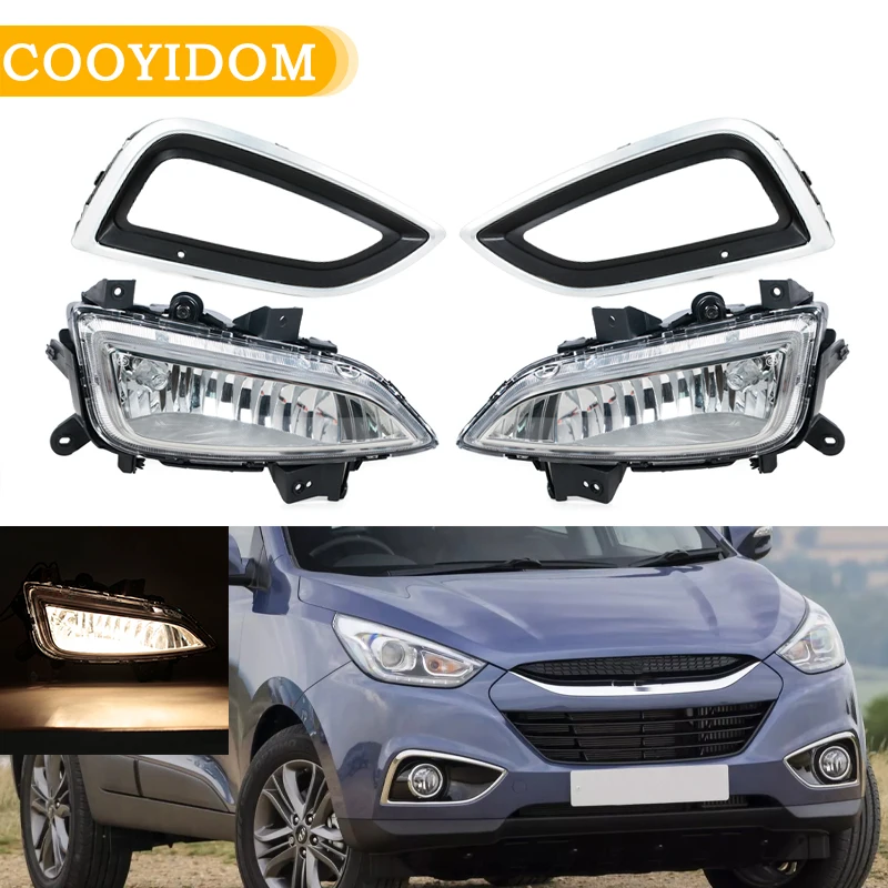Fog Lamp For Hyundai ix35 2013 2014 2015 2016 DRL Front Bumper Grille Signal Lamp Driving Fog Lights Cover Frame Assembly