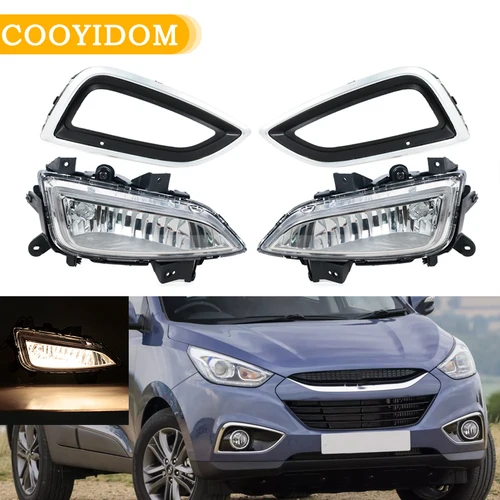 Lámpara antiniebla para Hyundai ix35 2013 2014 2015 2016 DRL, rejilla de parachoques delantero, lámpara de señal, luces antiniebla de conducción, conjunto de marco de cubierta