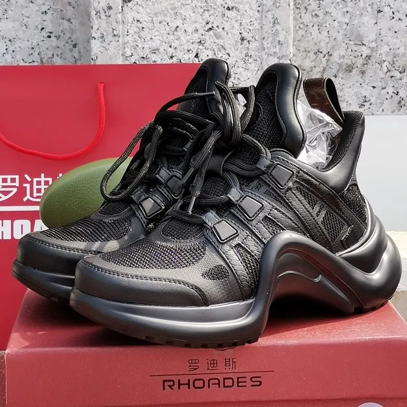 Dad Shoes Ins Fashion Women\'s New Mesh Red Thick Soled High Rise Sports Shoes Mesh Leather Casual Sports Shoes for Couples