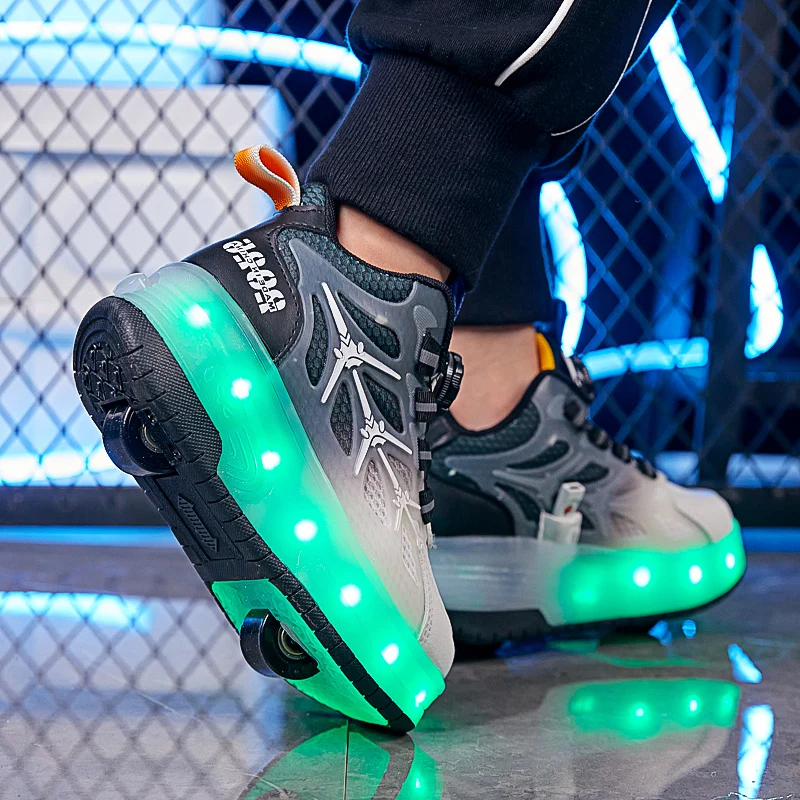 Wrotki Buty Dziecięce Sportowe 2-kołowe Trampki Chłopcy Dziewczęta Moda Casual Led Light Up Boot Dzieci Zabawka Gra Prezent Obuwie