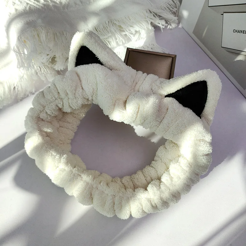

Women's Korean Cat Ear Headband Adjustable Non-Slip Plush for Facial Skincare Makeup Washing Daily Accessories