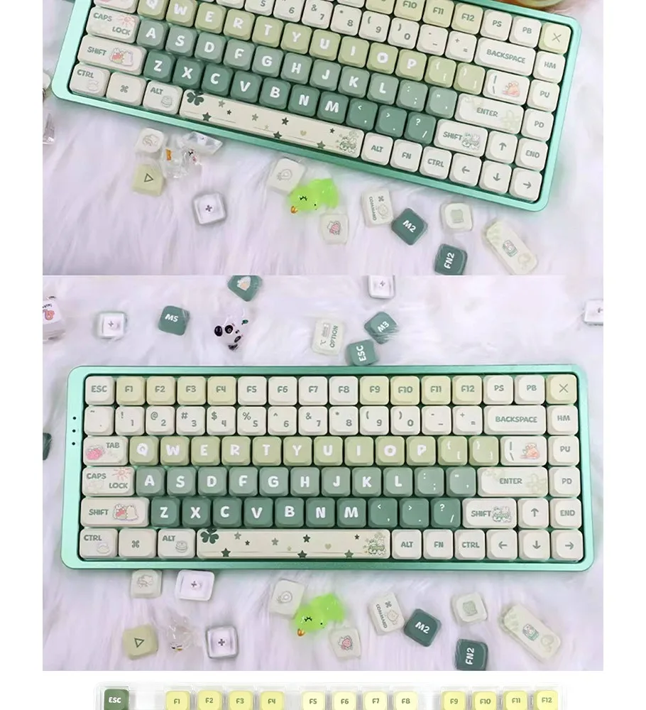 Hot sublimation suitable NuPhyAir96 keyboard keycaps custom full set of low axis cross light green keycaps PBT five sides