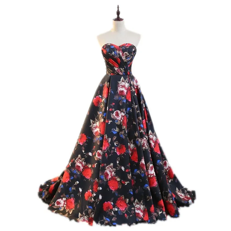 Vestidos de Noche florales estampados personalizados escote corazón Aline vestido de fiesta de moda para mujer con cordones en la espalda