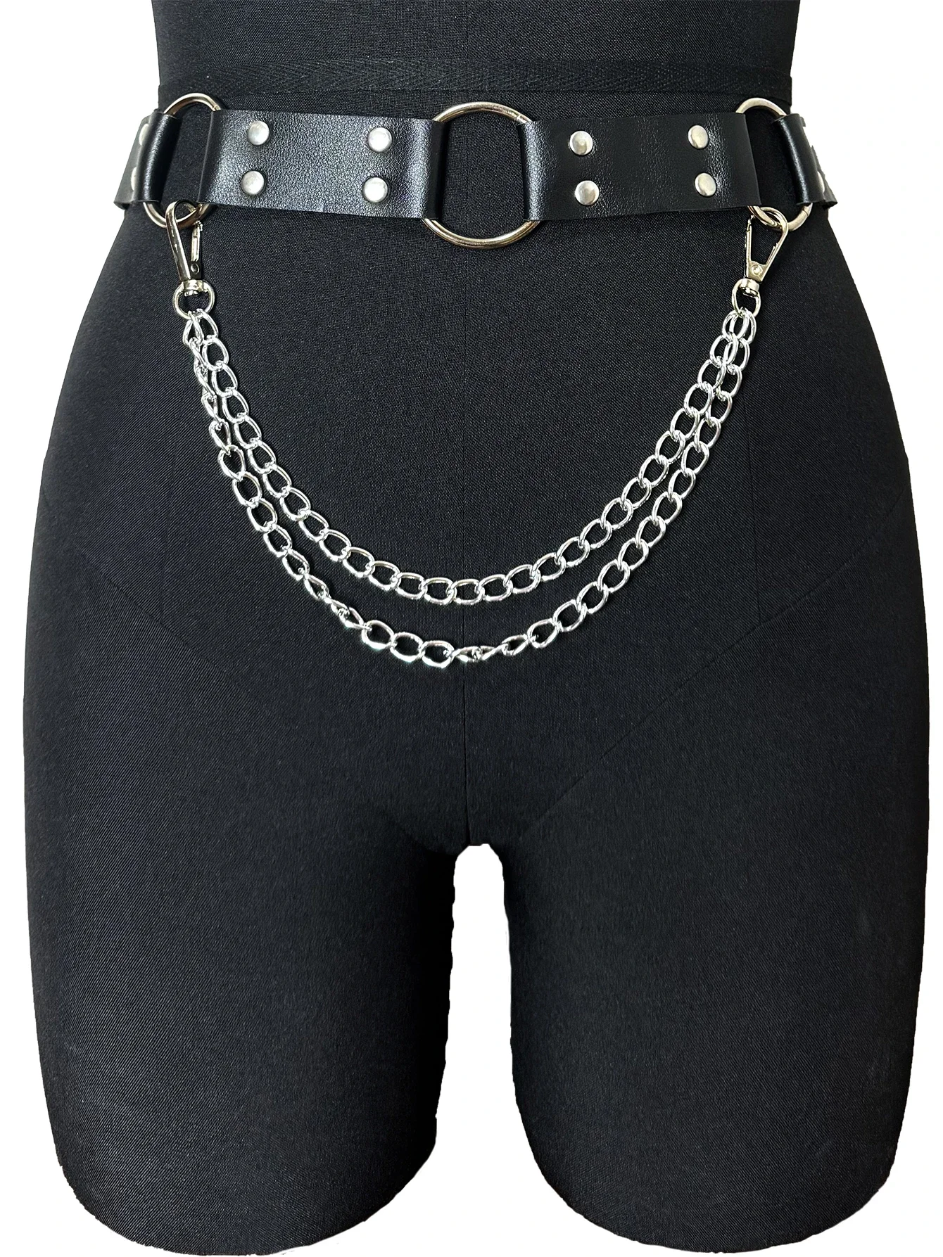 Damenmode Ledergürtel Bund mit Kette Punk Gürtel Street Style Gothic Kleidung Taille sexy Accessoires breit 3cm