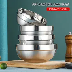 304 Stainless Steel Anti Scalding Bowls Double-layer Thickened Durable Soup Rice Bowls Children's Canteen Bowl Adult Noodle Bowl