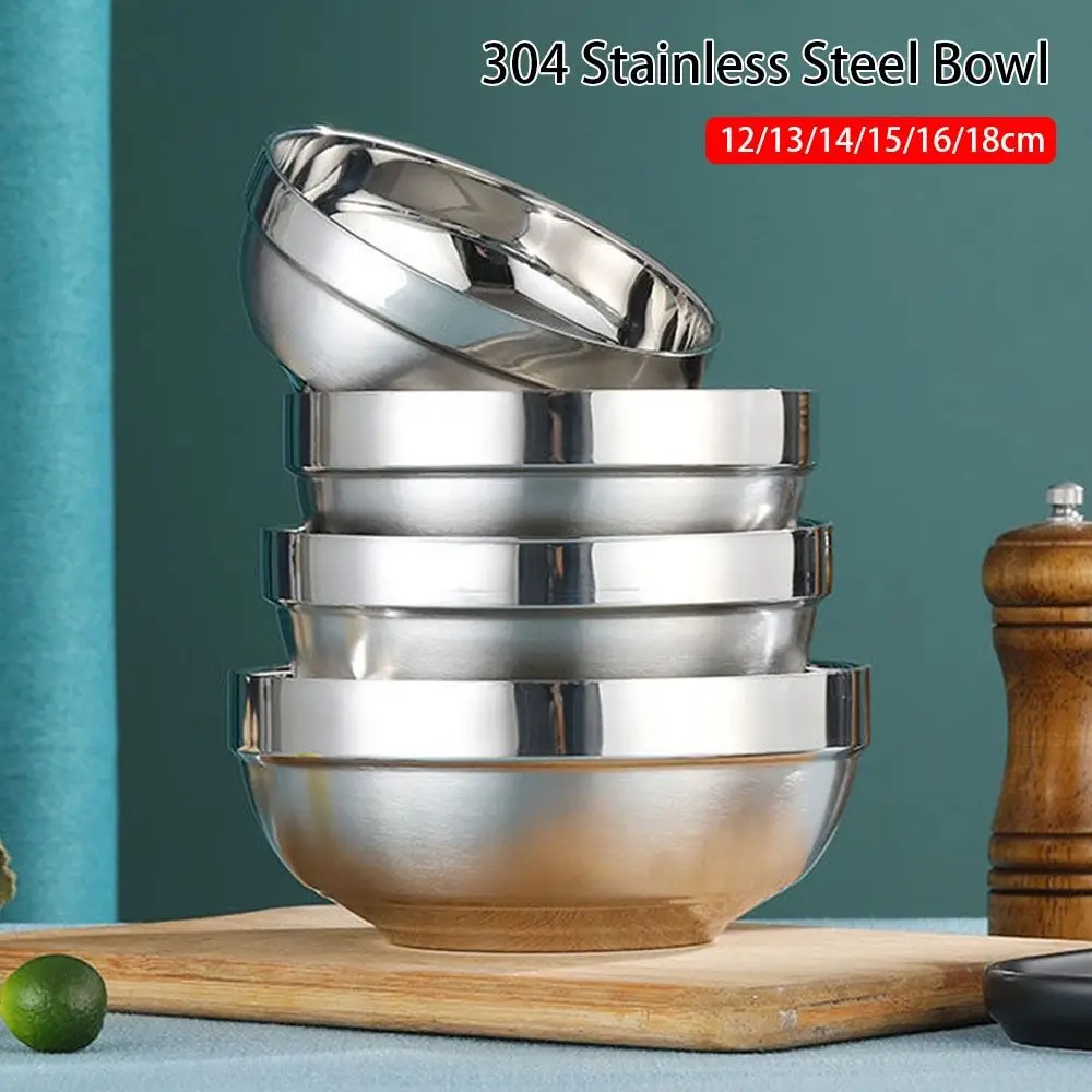 304 Stainless Steel Anti Scalding Bowls Double-layer Thickened Durable Soup Rice Bowls Children's Canteen Bowl Adult Noodle Bowl