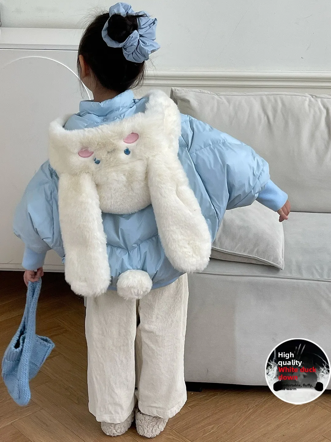 

Girls' Cartoon down Jaet Thiened Long Sve White Du down Outerwear Sweet Sle Stand Fit Hooded Zipper Closure