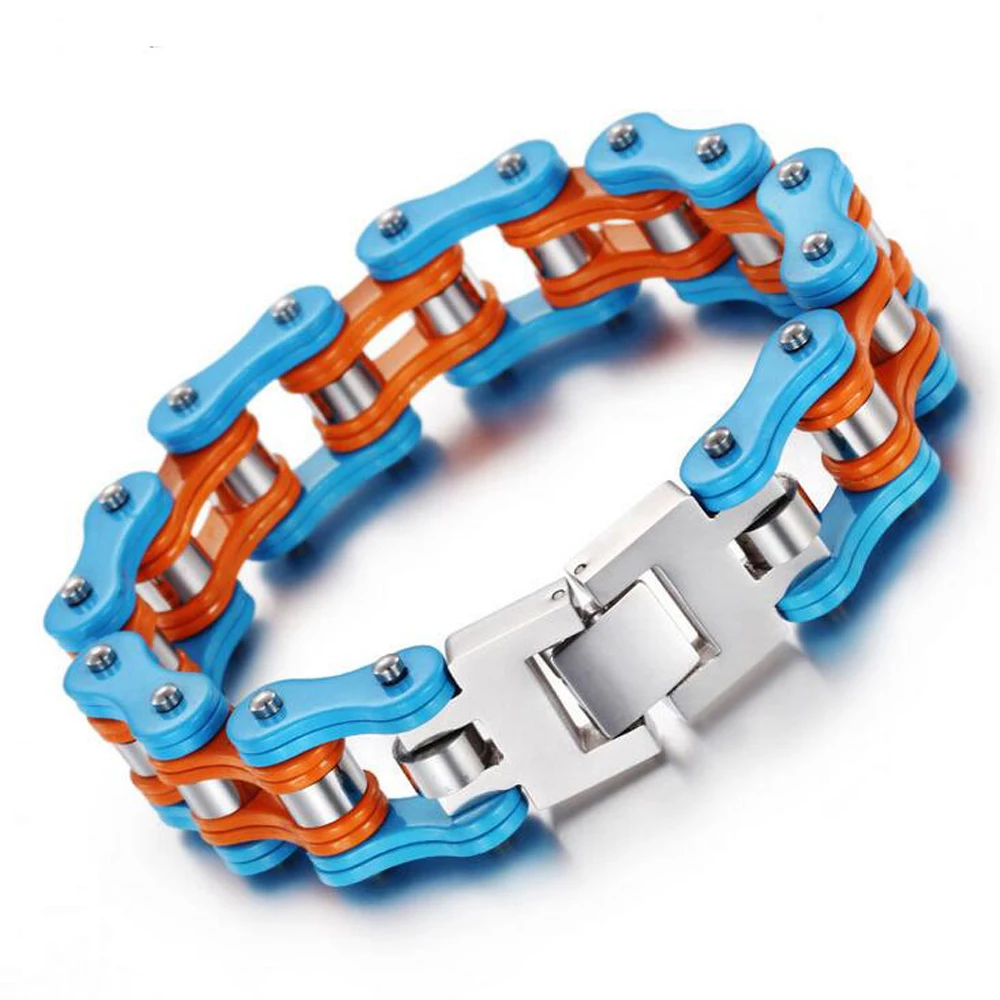 

16mm Punk Blue Orange Motorcycle Bicycle Biker Bracelets Men Women Hiphop Black Red Stainless Steel Bike Chain Bangle Jewelry