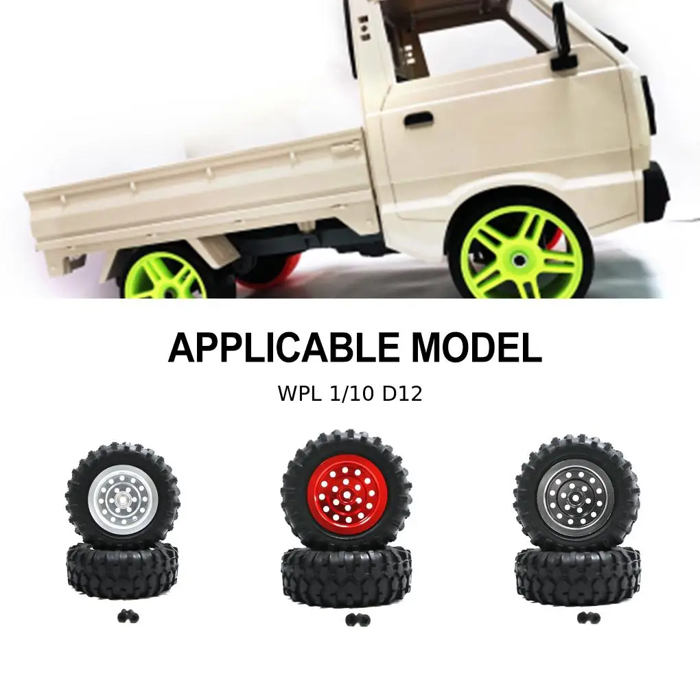 プラスチック製 1/10 ホイールリム タイヤ RC アップグレードパーツ 2個入り 耐摩耗性 RC ホイールリム タイヤ WPL D12 RCカー用パーツ ブラック