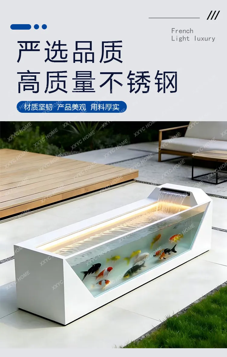 Balcony stainless steel fish pond flower box metal flowing water ornament outdoor terrace courtyard water feature