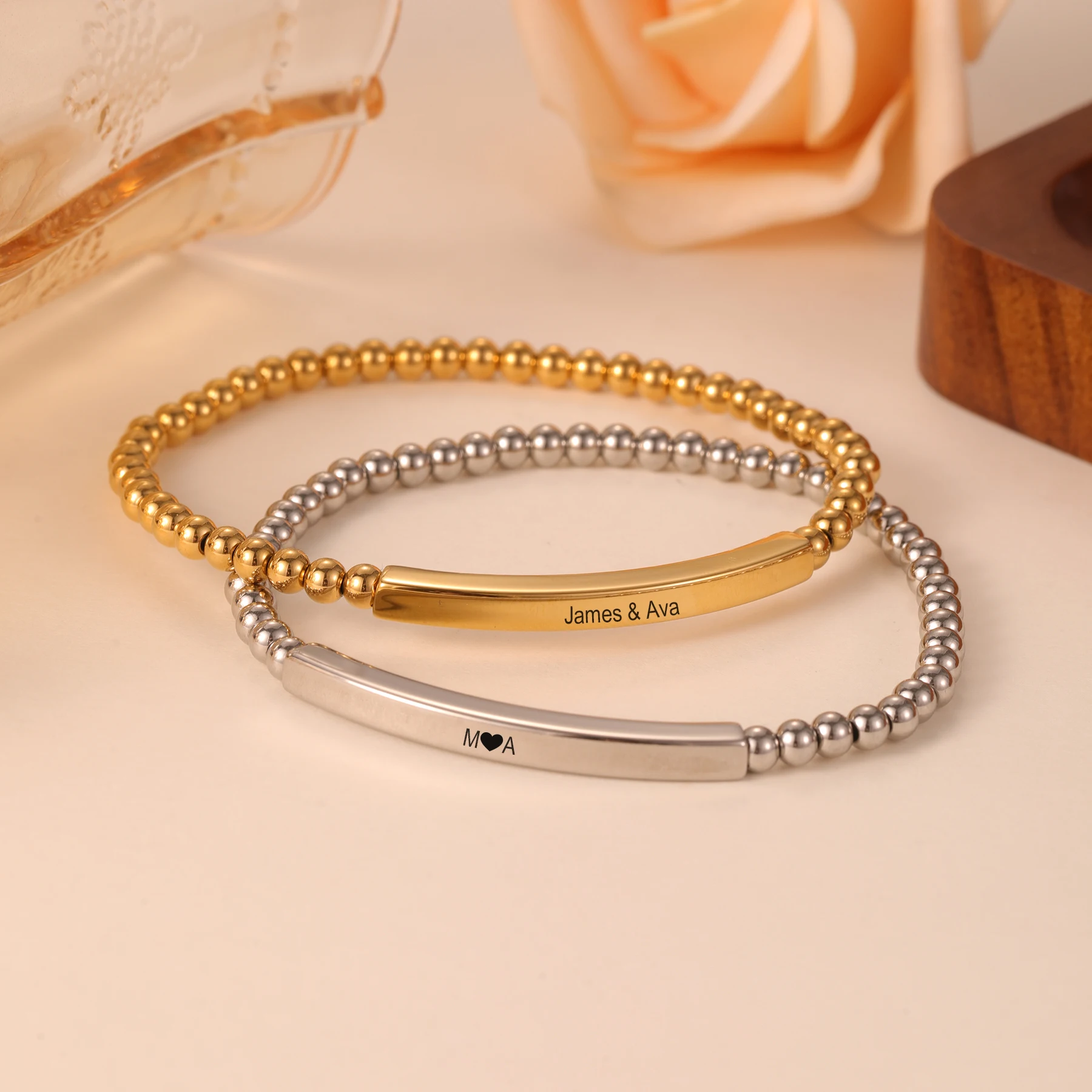 

Браслет с именем на заказ, браслет из бисера, классические повседневные украшения, персонализированные резные украшения с текстом, подарки на день Святого Валентина для женщин