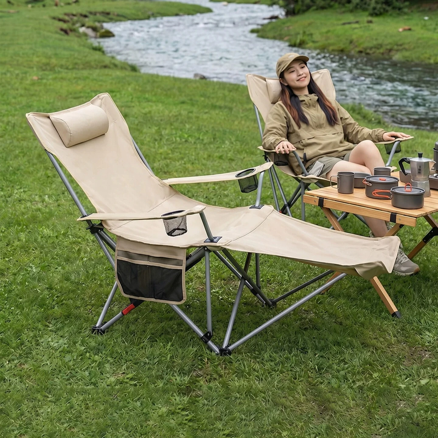 Reclining Outdoor Foldable Chair Office Lunch Break Portable Camping Chair Sitting and Reclining Leisure Back Chair