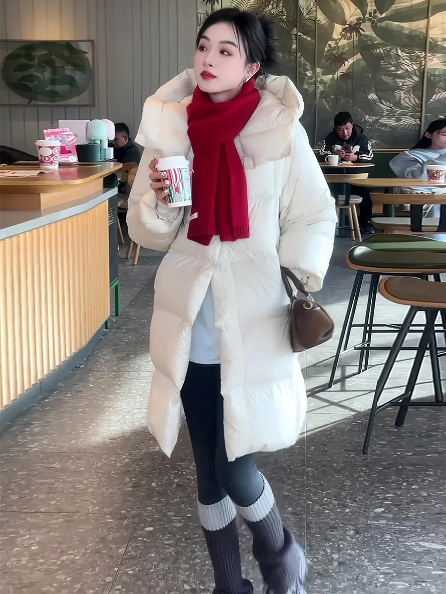 Puffer Jaet 90 blanco Du down con capucha de longitud media Thi cálido adelgazante prendas de vestir exteriores invierno 2025 nuevo Sle Commute Sle