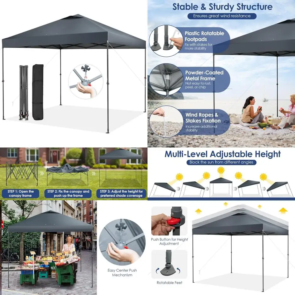 

Мгновенная выдвижная палатка с навесом 10x10 с простым налаштуванням, центральным замком, вращающимися ножками, сумкой для переноски, 8 кольев, 4 веревками для мероприятий на открытом воздухе