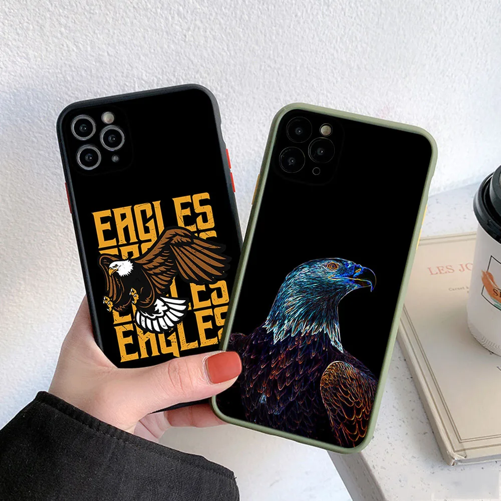 Skin Feel Translucent Phone Case For iPhone 16 Pro Max 15 14 13 12 11 7 8 Plus SE Mini XR Eagle Totem Art Frosted Black Cover