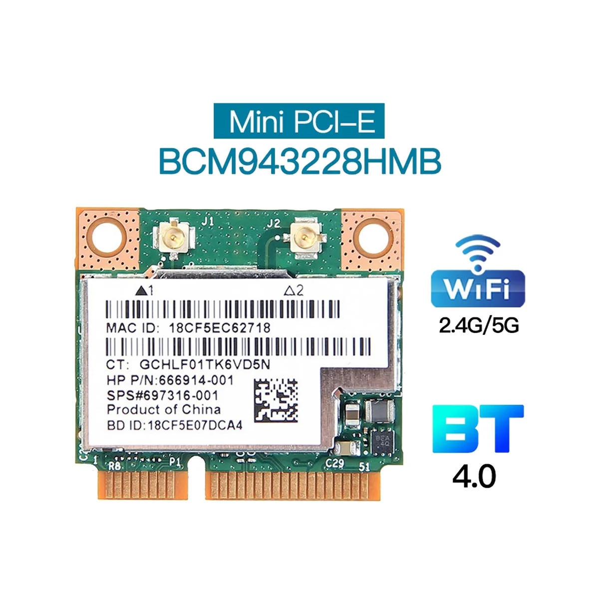 BCM943228HMB WiFi Card Network Card Dual Band 300Mbps Bluetooth4.0 802.11A/B/G/N Mini PCI-E Laptop WLAN Adapter