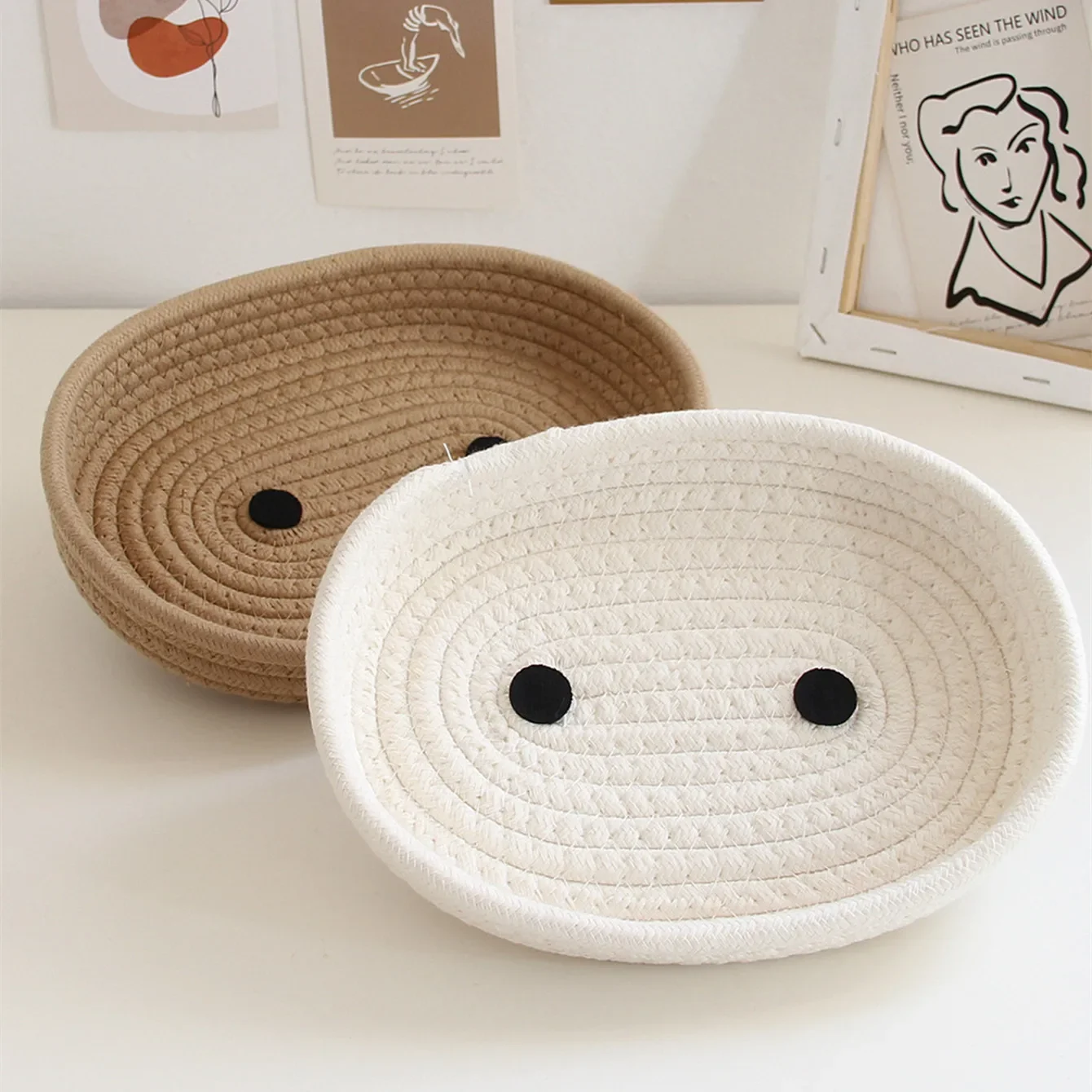 Simple Desktop Storage Baskets Lid Handmade Woven Remote Control Organize Boxs Multifunctional Sundries Cosmetics Container Item