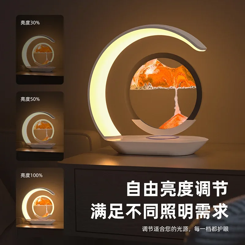Quicksand painting wireless charging desk lamp USB charging 3D hourglass ornament, atmosphere LED night light