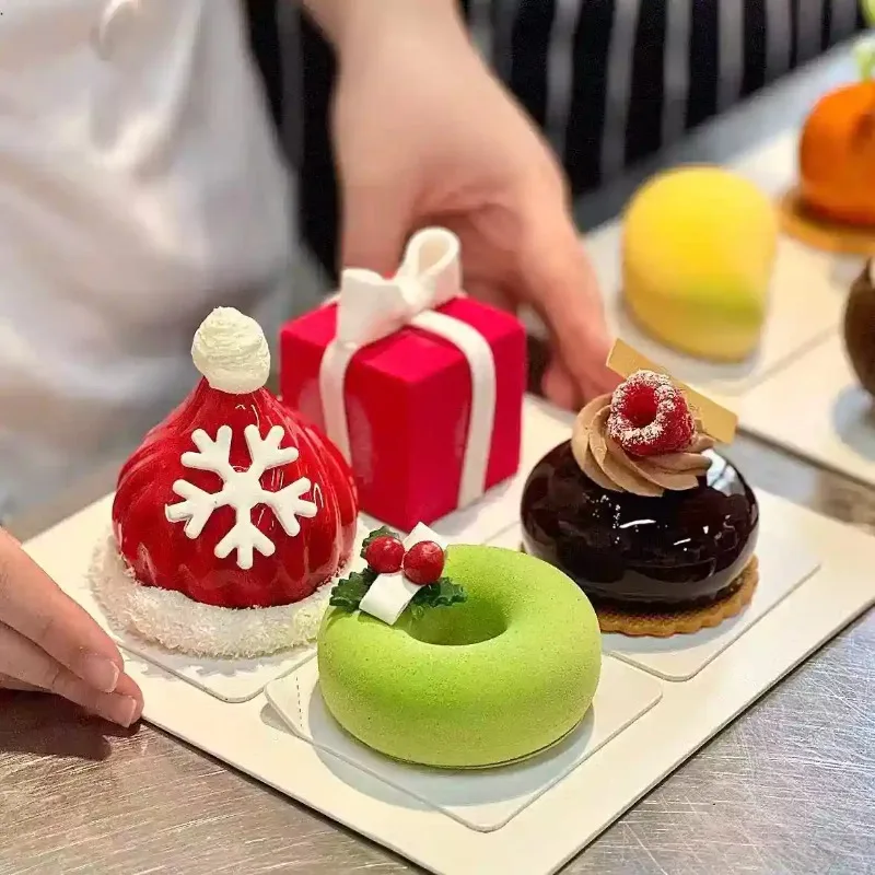French Three-dimensional Dessert Silicone Baking Mousse Mold Flat Donut Square Christmas Cat Shape Abrasive Tool