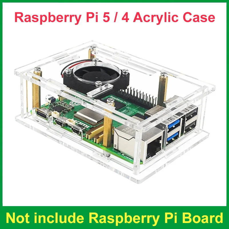 

Raspberry Pi 5 Acrylic Case Transparent Shell Clear Enclosure Box With Cooling Fan for Raspberry Pi 4 Model B