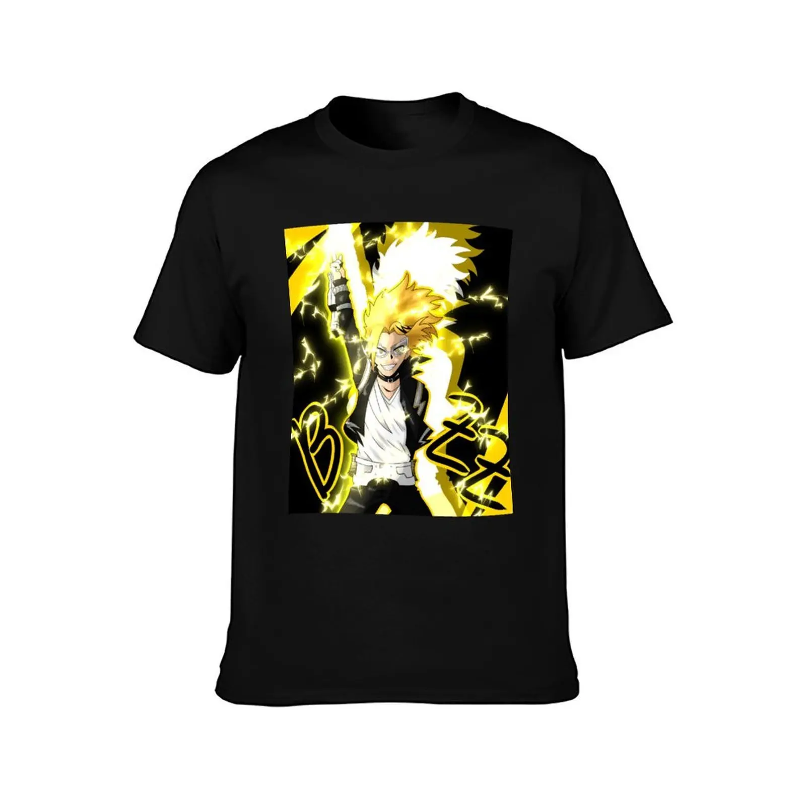 Denki Kaminari BZZ T-Shirt, Summer Casual Cotton Tee, Oversized Streetwear Tops, Vintage Graphic Print, Loose Fit Short Sleeve