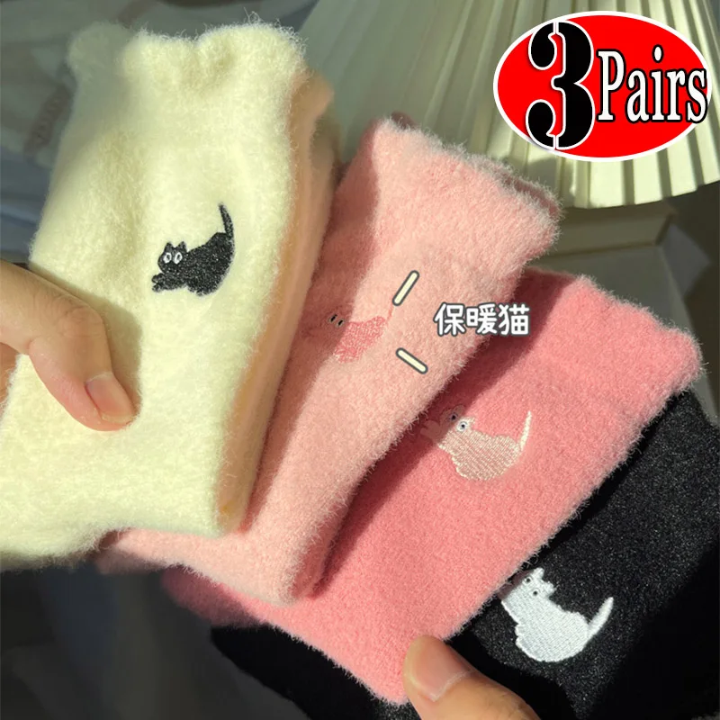 

Cute Cat Mink Fleece Super Soft Socks for Women Winter Warm Thicken Coral Plush Socks Thermal Snow Home Sleep Floor Kawaii Sock