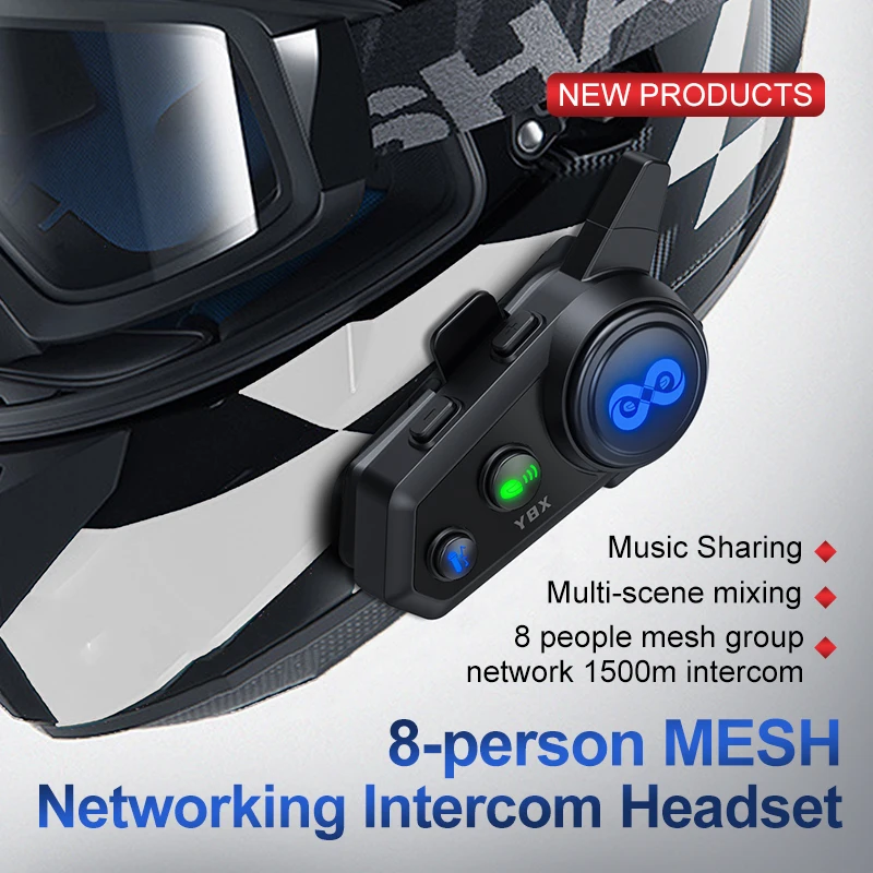 

Motorcycle Helmet Bluetooth Headset 8 Rider 1500m Intercom Waterproof Noise Cancellation AI Voice HD Sound Riding Headset​