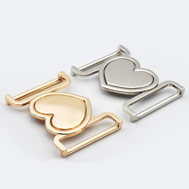 Metal Alloy Heart Buckle Gold Sliver Black Decorative Belt Buckle 40mm Fastener for Coats Leather Craft Backpack Strap Webbing