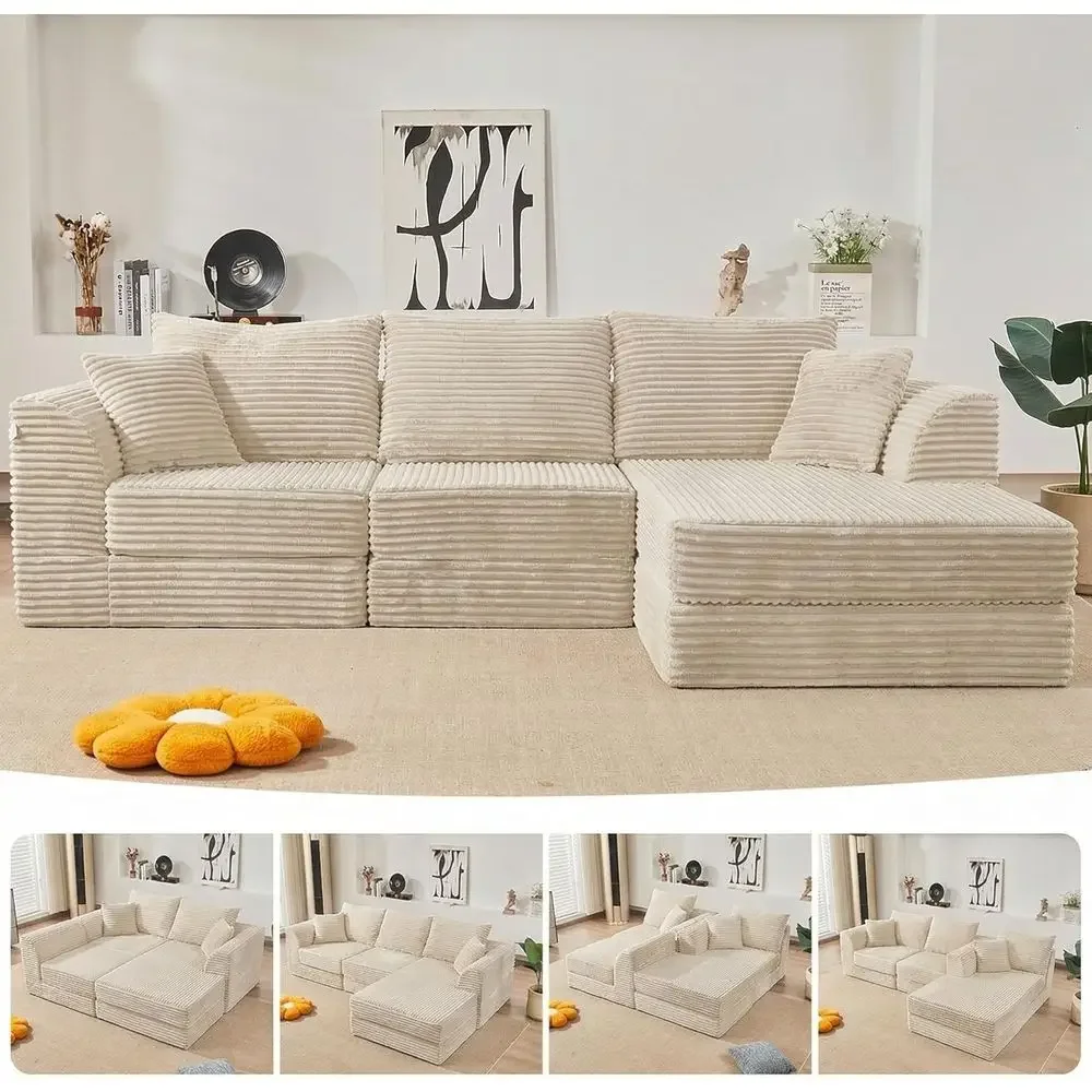 106” ular Sectional Soa,ular Cloud Soa L-Shaped Cloud Couch with High-Density oam & Corduroy abric,BonelCouch Deep Seat Couch or