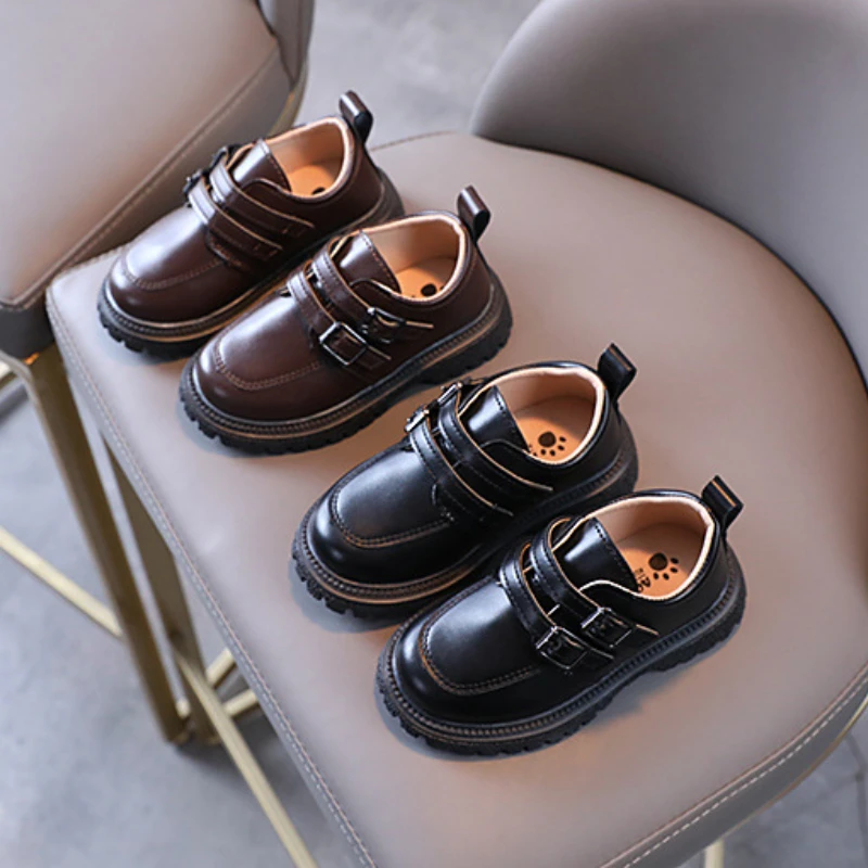 Children Leather Shoes for Boys Kids Black Brown School Girls Shoes Fashion Soft Sole Casual Shoes Toddler Single Shoes Loafers