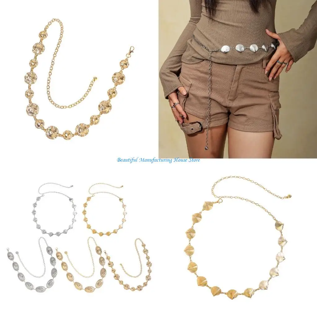 E56A Elegant Ellipse Shell Waist Chain with Adjustable Length Body Jewelry For Women