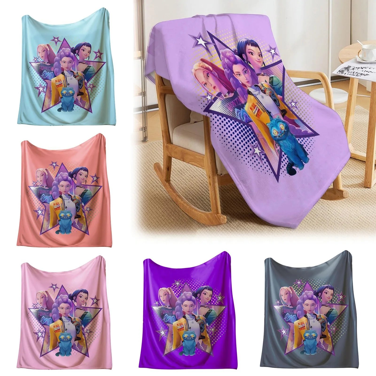 

K-pop Anime Blanket Unique Graphic Flannel Plush Throw for Gaming Bed Cool Collectible Gift for Music Anime Fans