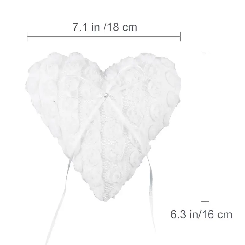 15x17cm coração travesseiro laço flor decorado cerimônia de casamento nupcial coração bolso anel portador travesseiro almofada com fita de cetim