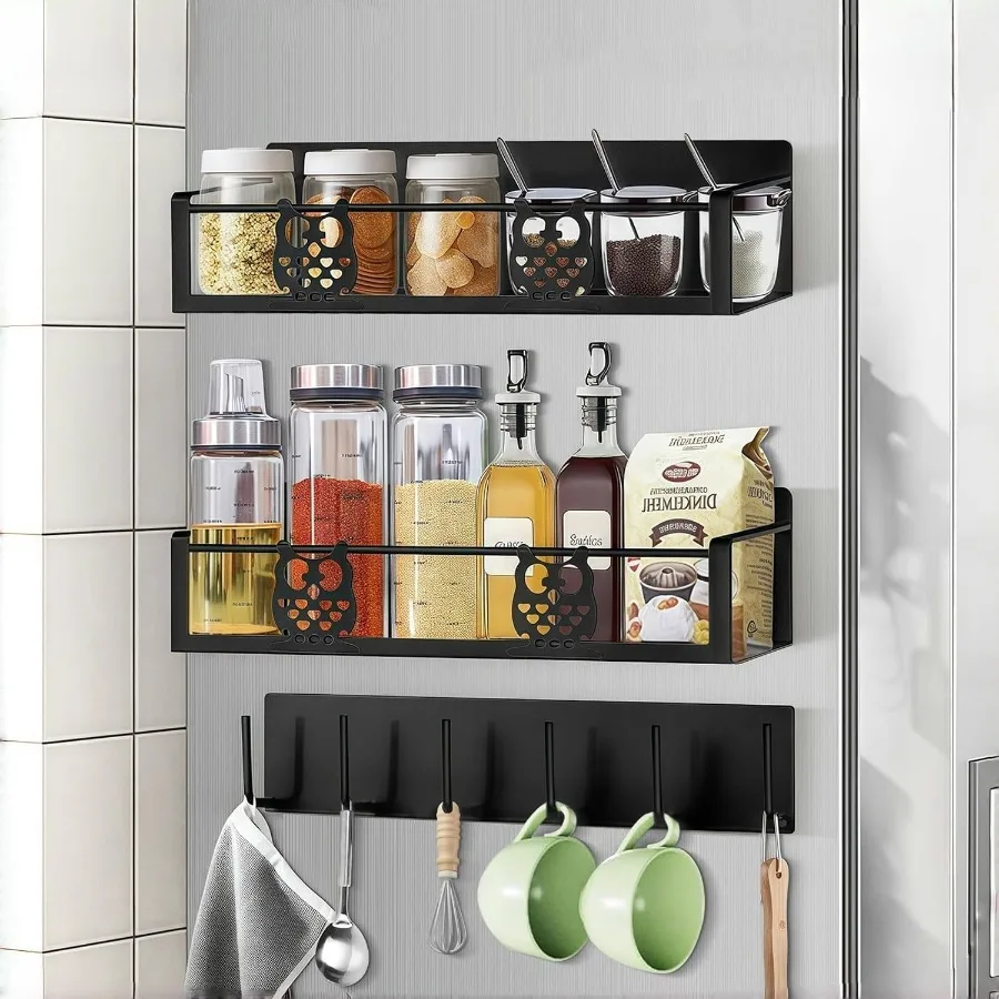 

Magnetic Spice Rack for RefrigeratorSpice and Seasoning Organizer Magnetic Shelf for Fridge Side Magnetic Fridge Organizer 3 Pa
