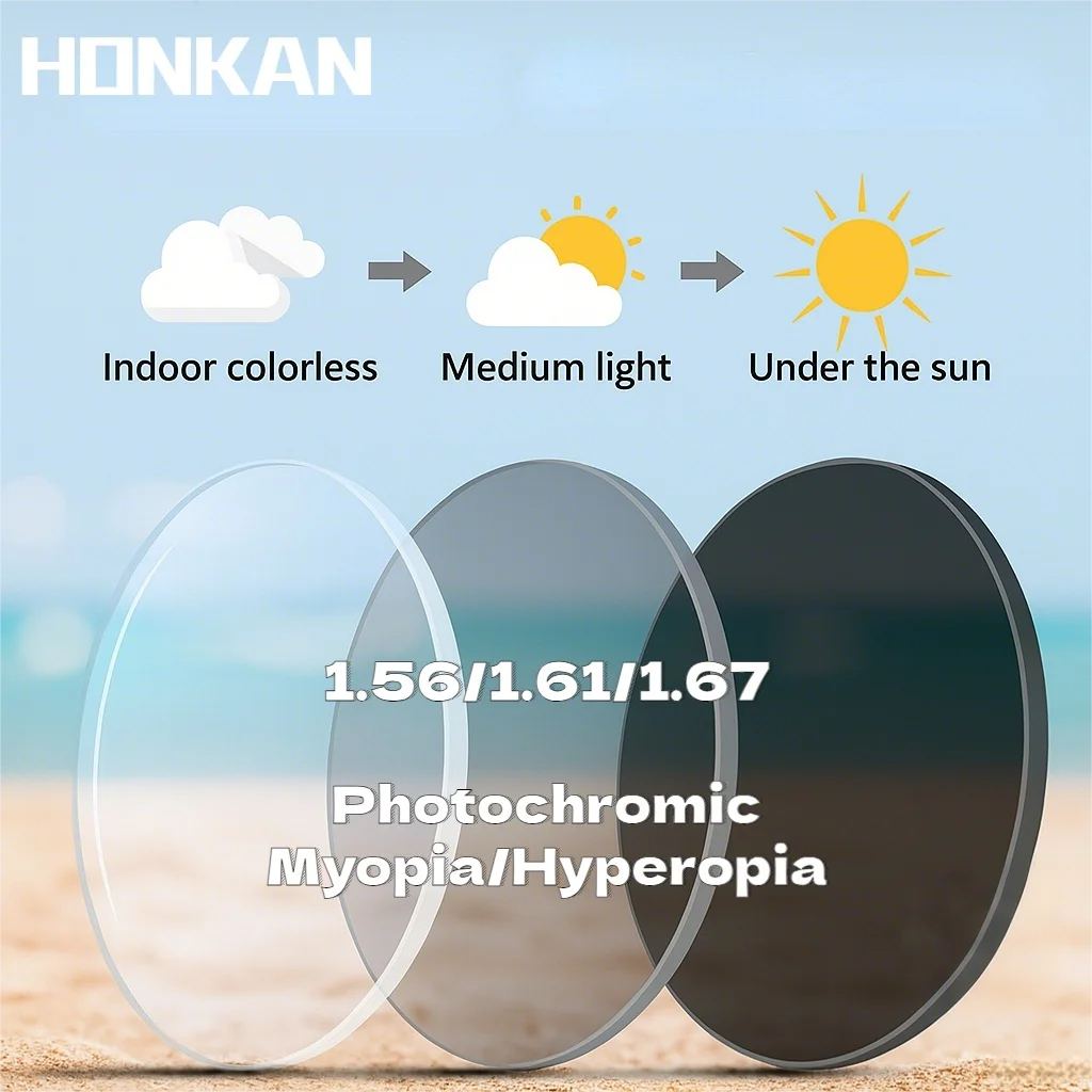

HONKAN Anti Blue Light Photochromic 1.56 1.61 1.67 Prescription CR-39 Resin Aspheric Glasses Lenses Myopia Hyperopia