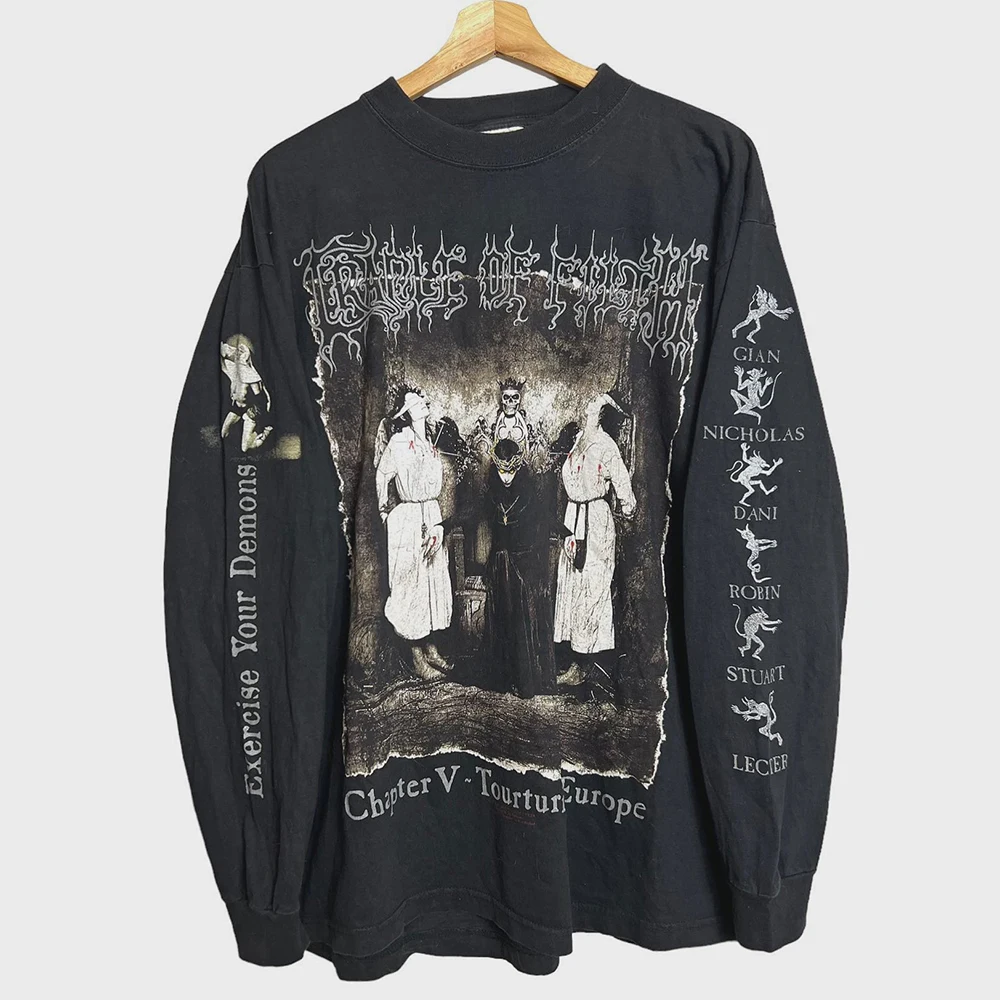 

2000-е годы Ретро футболка с длинными рукавами Модная футболка большого размера с круглым вырезом Мужская женская повседневная готическая одежда Хлопковые топы Уличная одежда