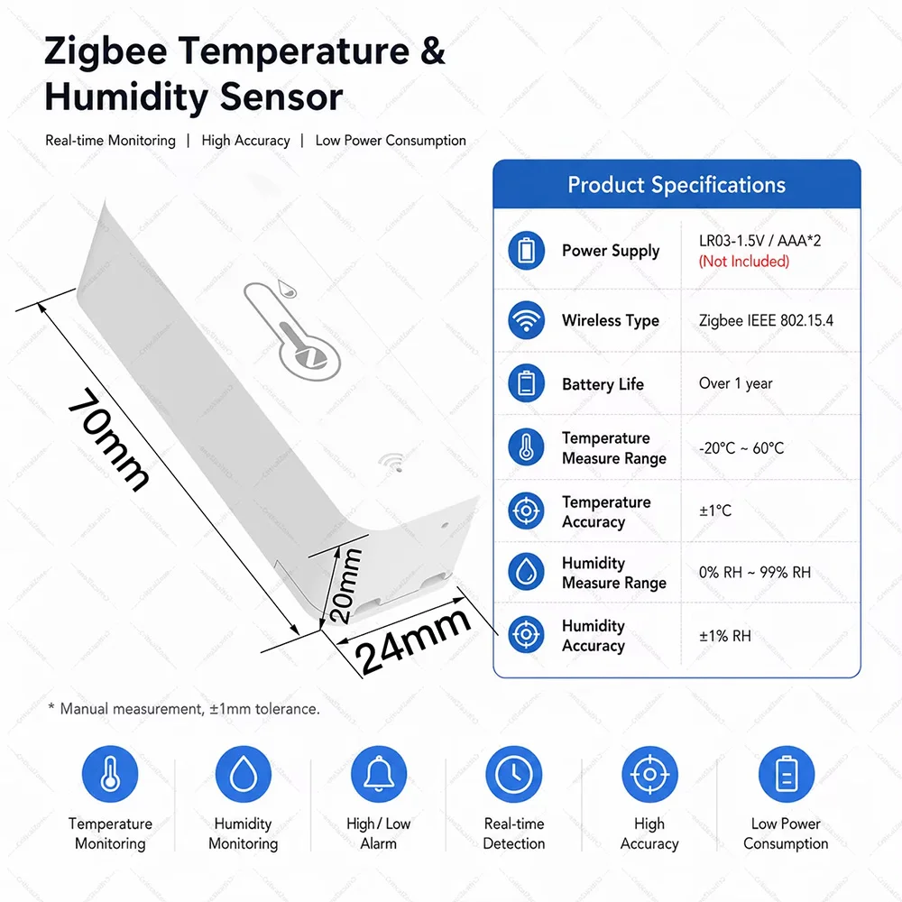 Zigbee Temperature Humidity Sensor Smart Thermometer Hygrometer Works with Alexa Yandex Home Assistant ZHA Zigbee2MQTT Tuya view 6