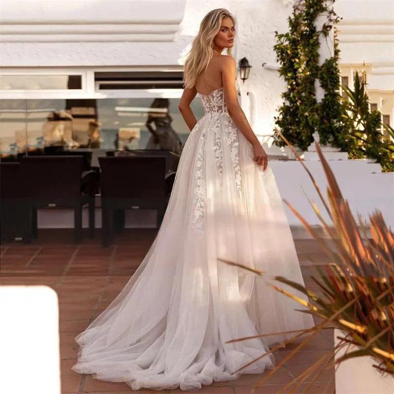 

Formal Occasions Wear Tube Top Bridal Tail Wedding Dress White Split Minority Simple